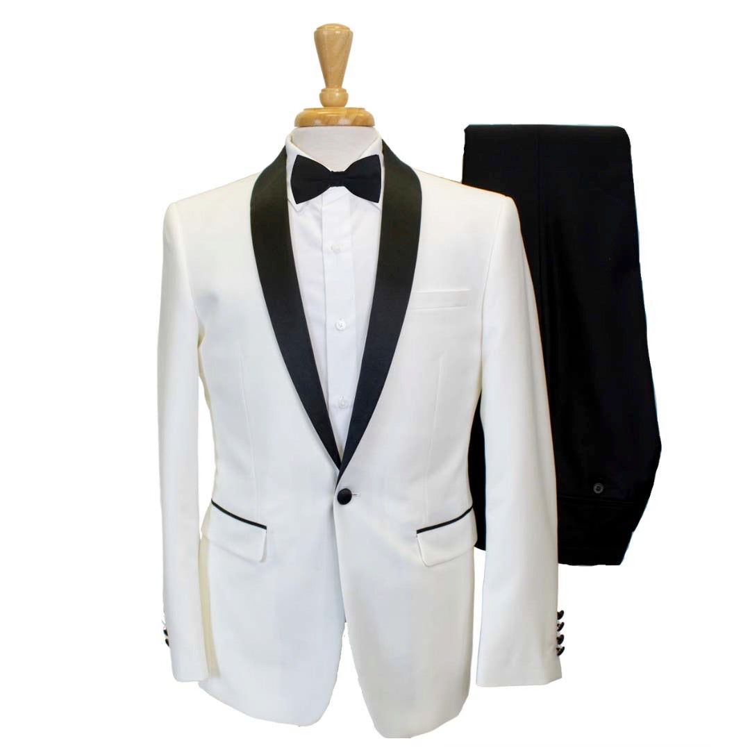 Slim Fit 2 Piece 1 Button Shawl Collar Tuxedo (Ivory) T-SS