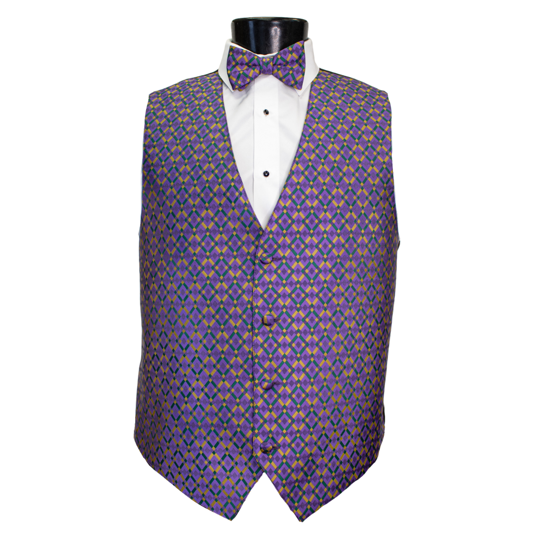 Mardi Gras Vest with matching Bow Tie #1 (Mask/Bead) - Step 'N Style